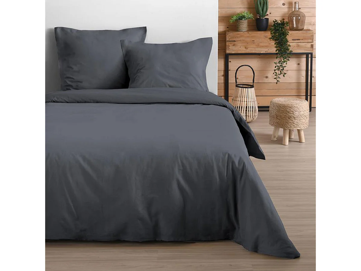 Drap housse en coton couleur ardoise 160 x 200 cm