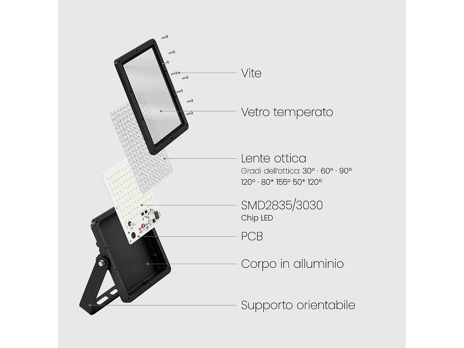 Projecteur LED 50W Dimmable 0-10V 170 lm/W IP65 ELEGANCE Slim PRO Blanc 3000K 60º Blanc chaud