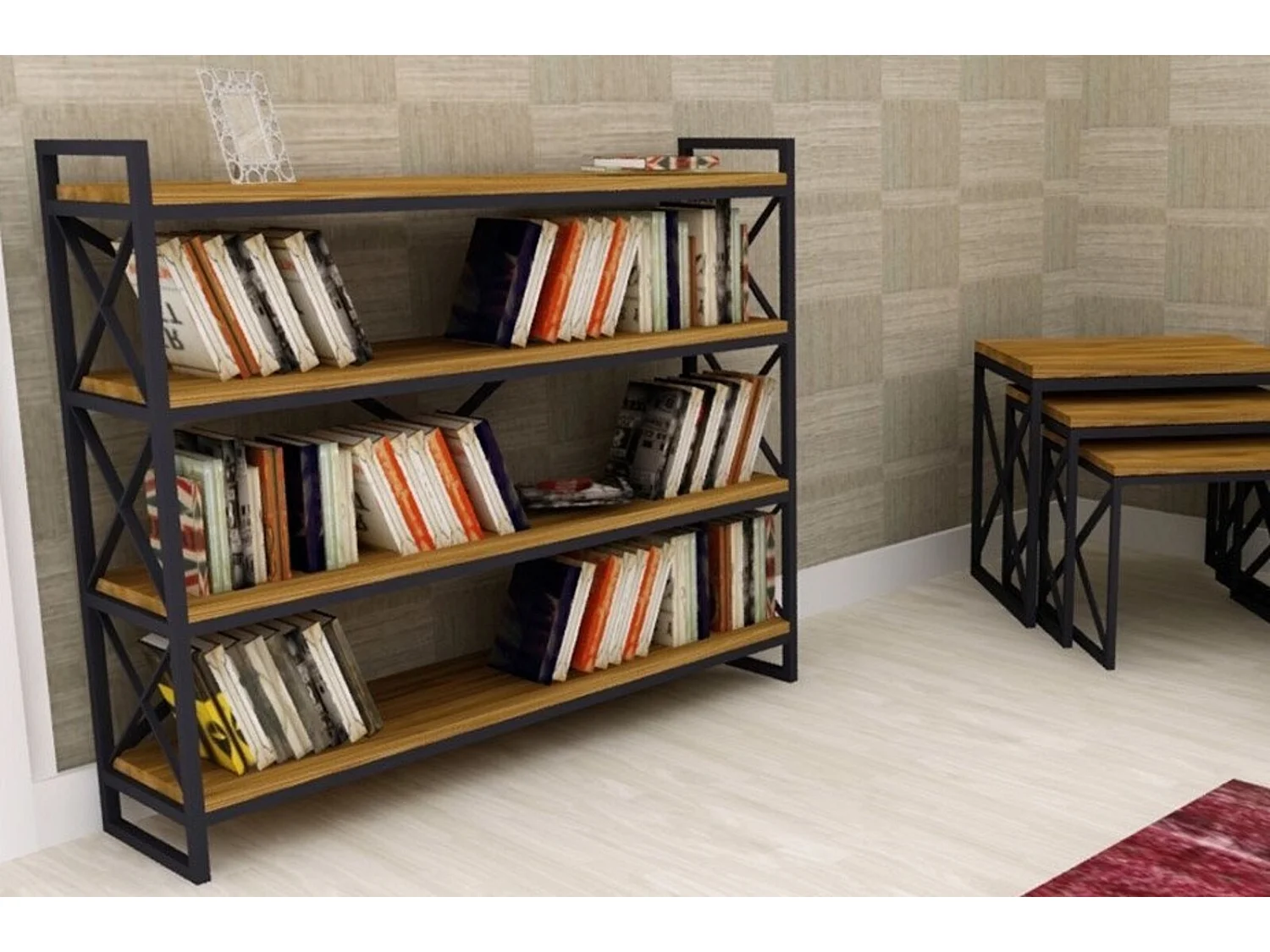 Bibliothèque WESTON 120 cm bois et métal