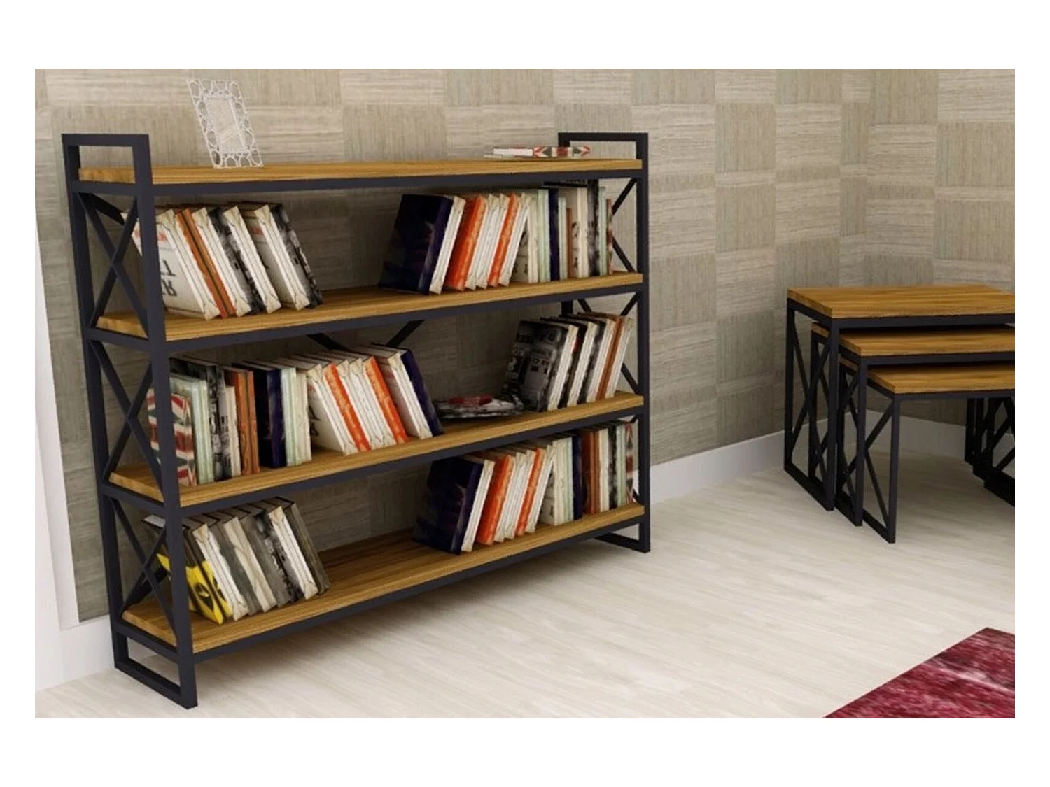 Bibliothèque WESTON 120 cm bois et métal