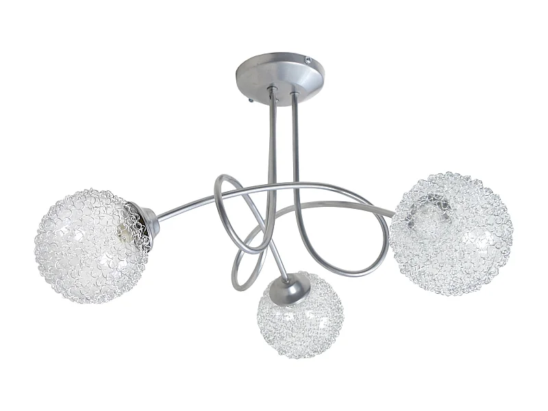 Lustre 5 bras métal courbé aluminium boule verre aluminium 32 cm.