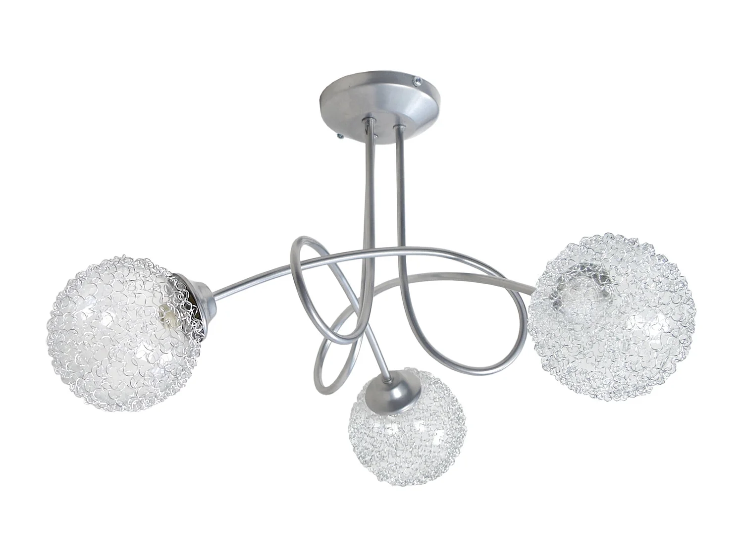 Lustre 5 bras métal courbé aluminium boule verre aluminium 32 cm.
