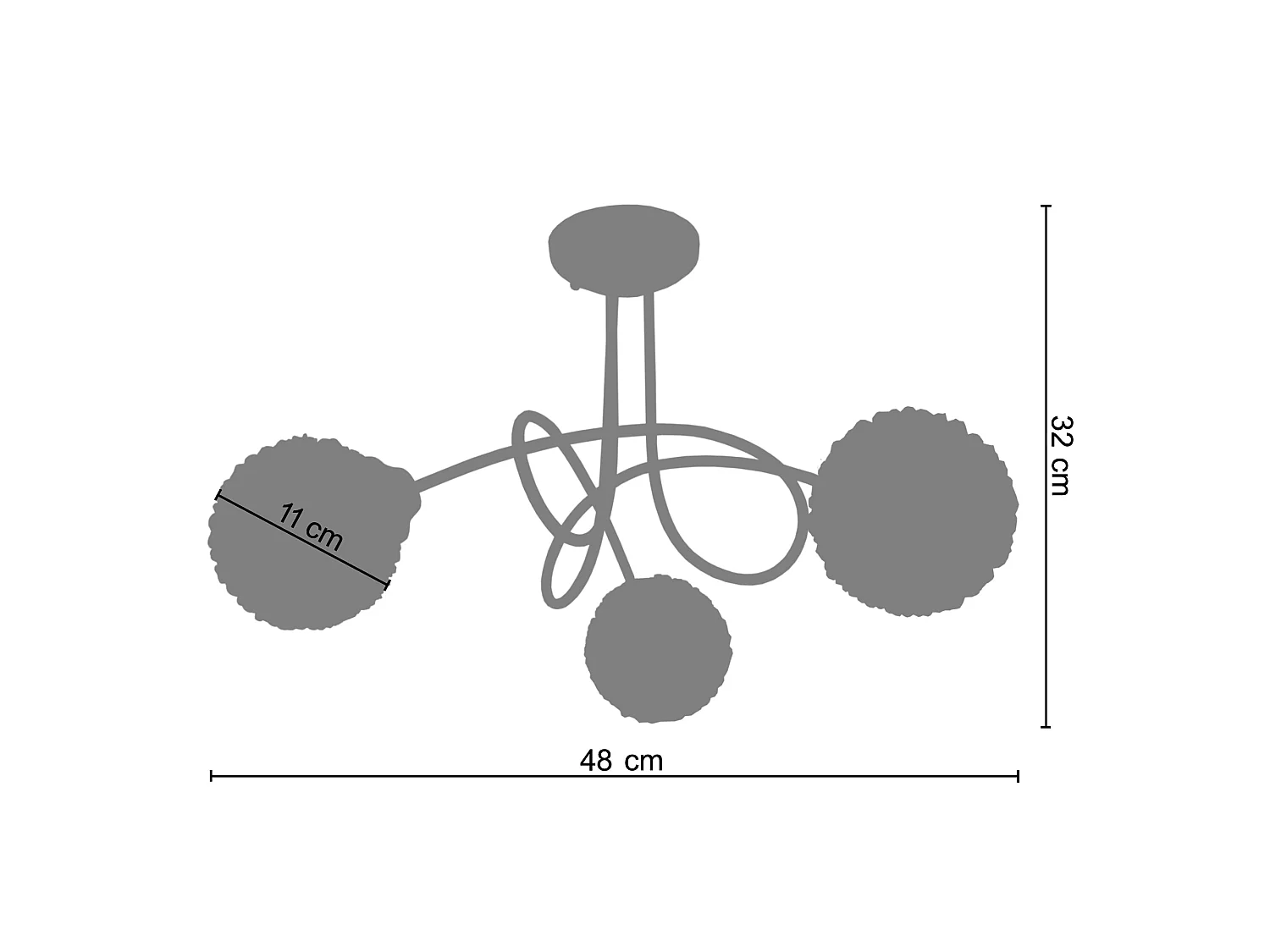 Lustre 5 bras métal courbé aluminium boule verre aluminium 32 cm.