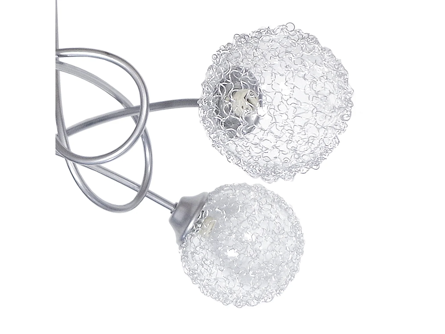 Lustre 3 bras métal courbé aluminium boule verre aluminium 32 cm.