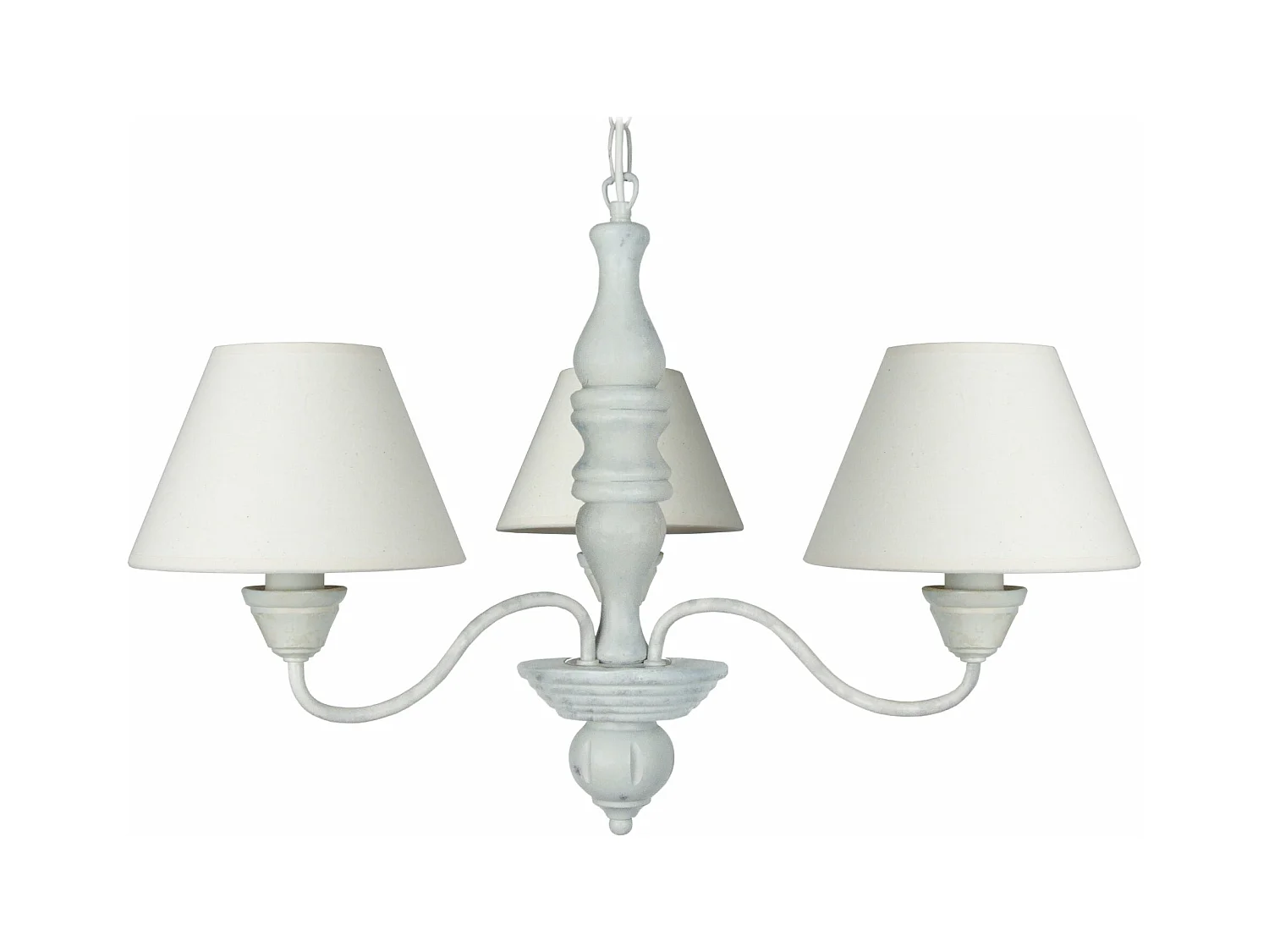 Lustre 3 bras métal bois abat-jour, ivoire  90 cm.