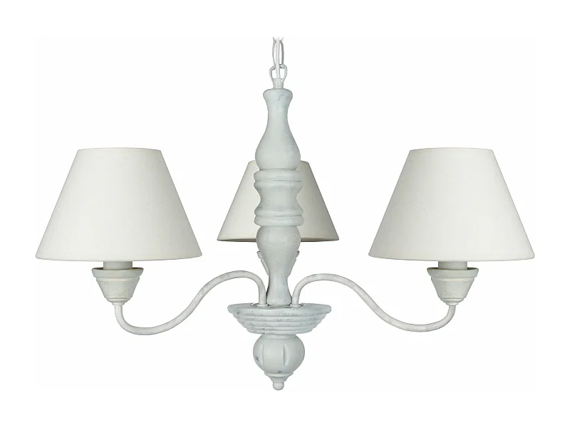 Lustre 3 bras métal bois abat-jour, ivoire  90 cm.