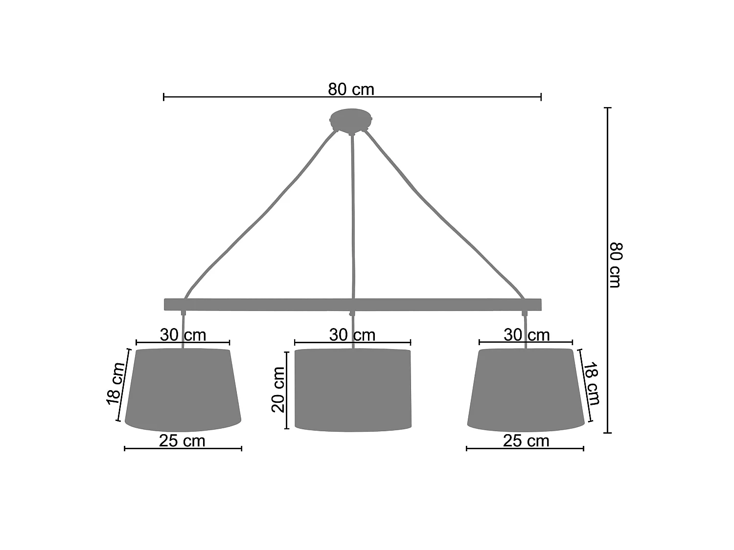 Lampadario legno sbarra  3 luci AMESTERDHAM  neo D'80cm