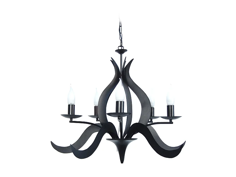 Lustre flame 5 bras métal  noir 100 cm.