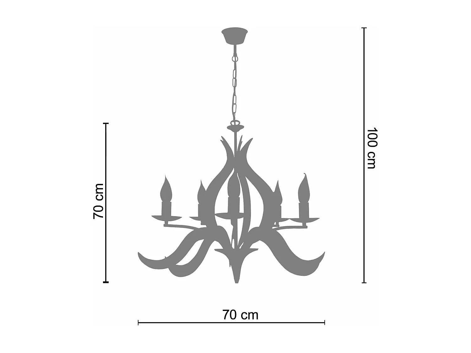 Lustre flame 5 bras métal  noir 100 cm.