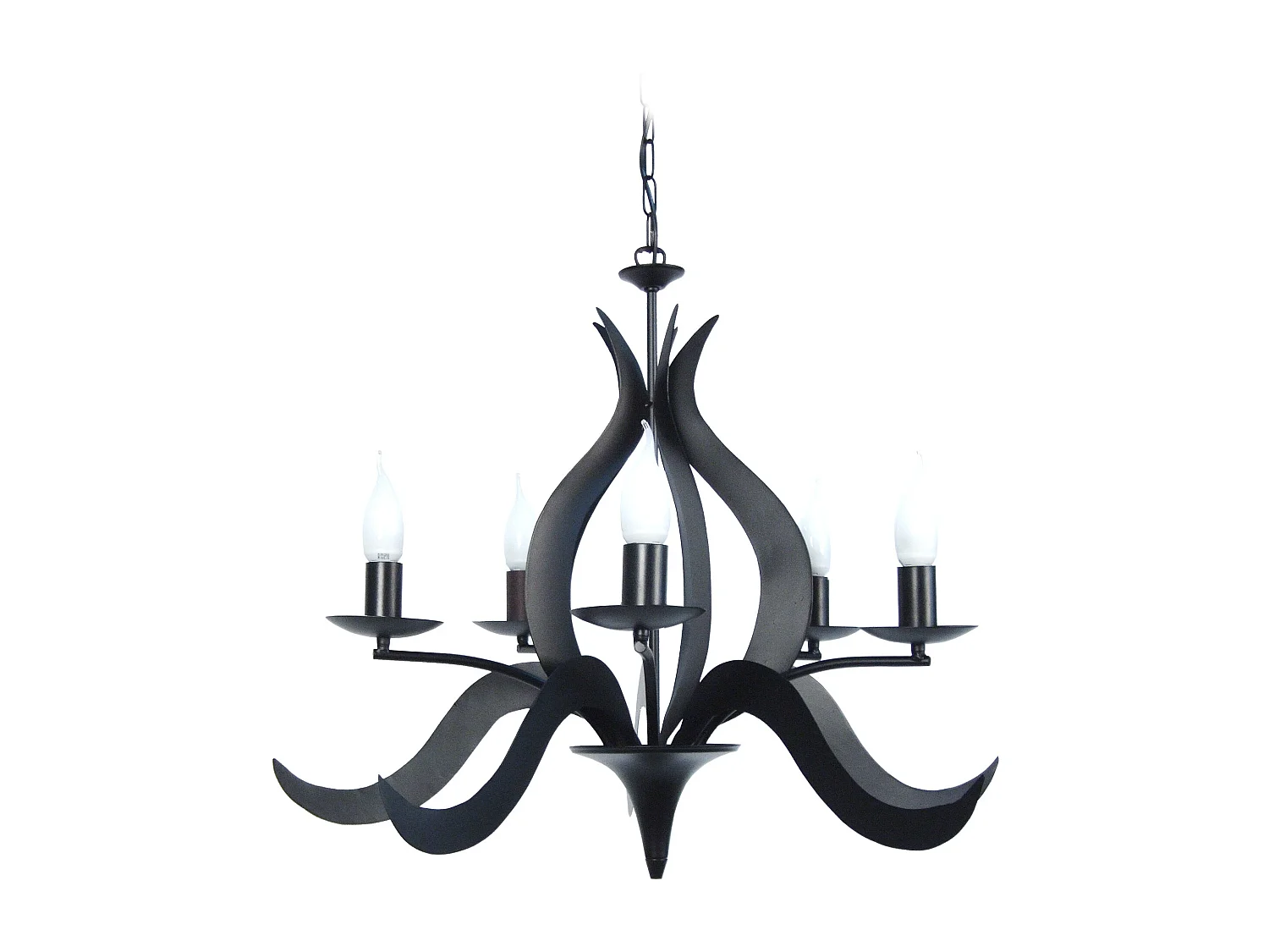 Lustre flame 5 bras métal  noir 100 cm.