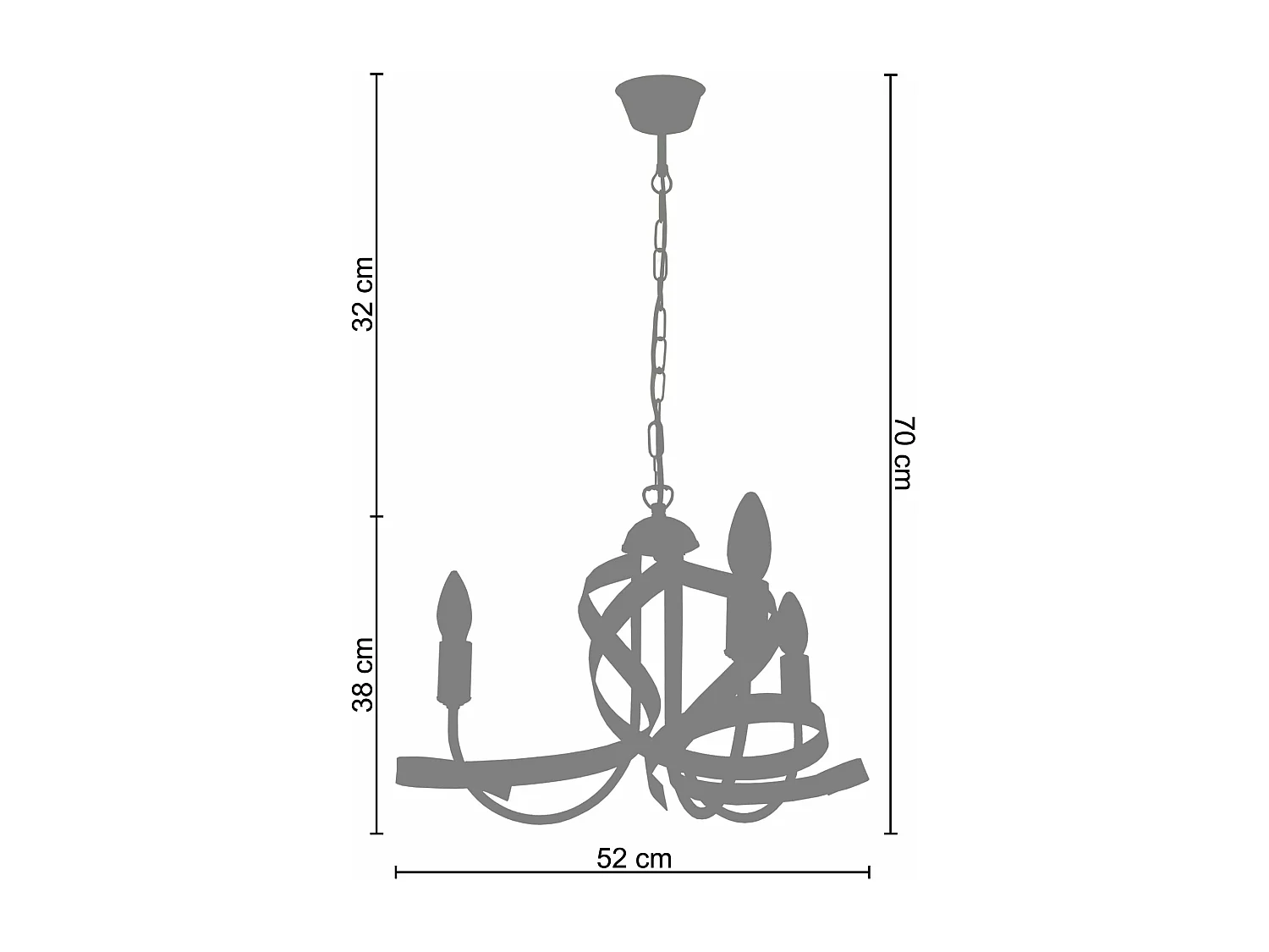 Lustre flame 3 bras  métal rouge100 cm.