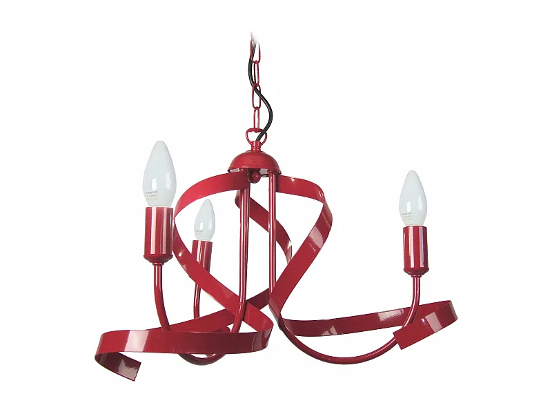 Lustre flame 3 bras  métal rouge100 cm.