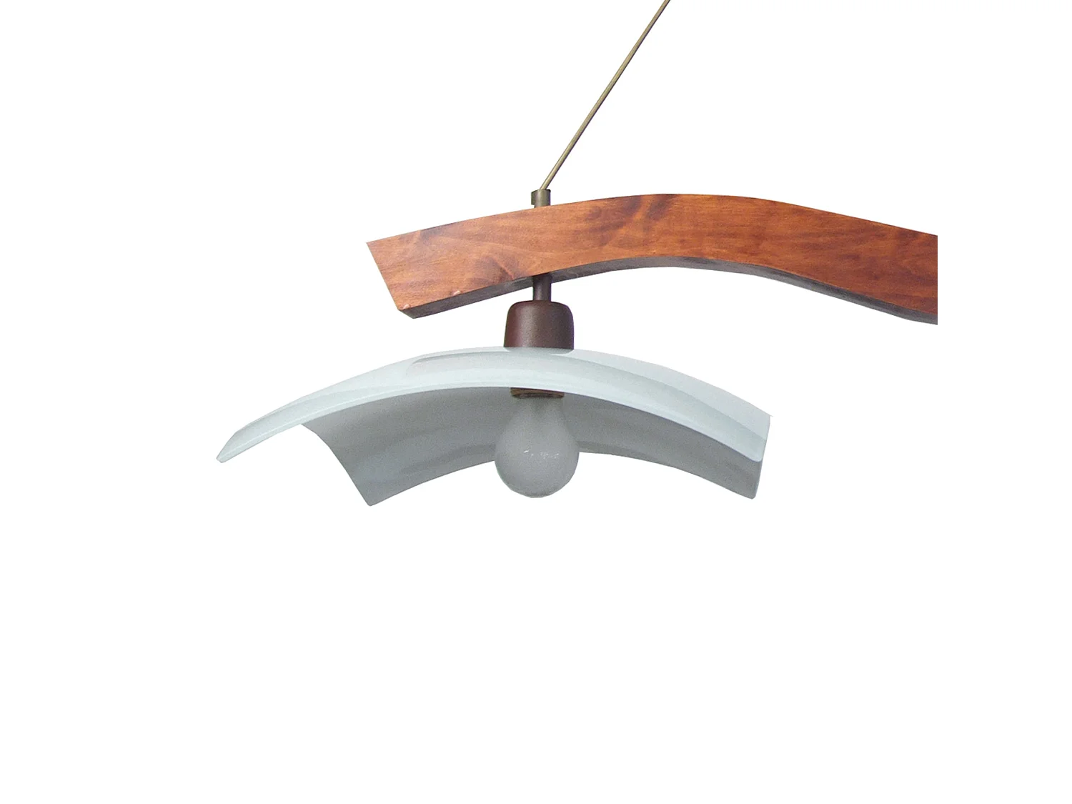 Lampadario legno escura sbarra 2 luci POUTRES vetro quadrato bianco D 90 cm