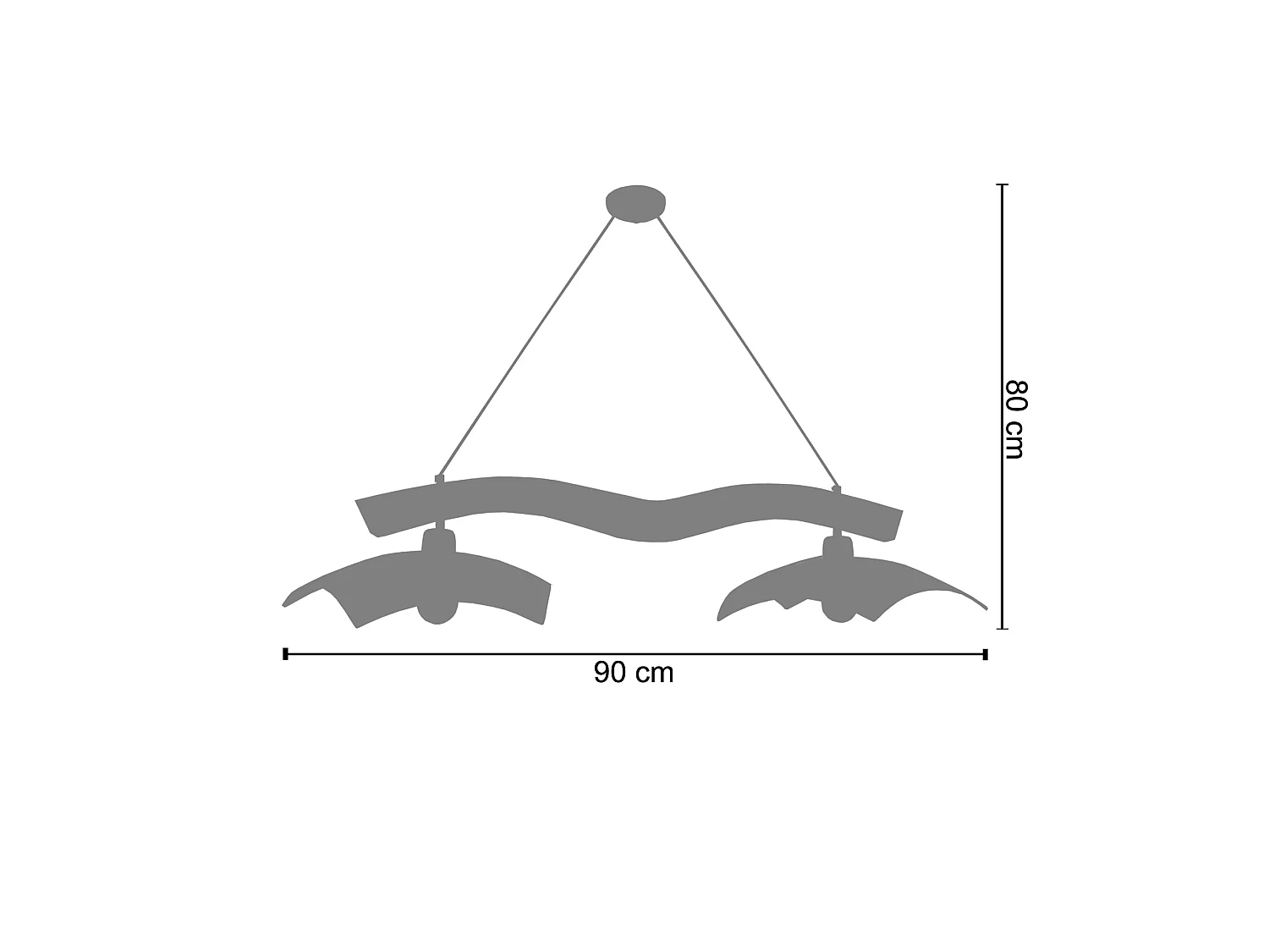Lampadario legno escura sbarra 2 luci POUTRES vetro quadrato bianco D 90 cm