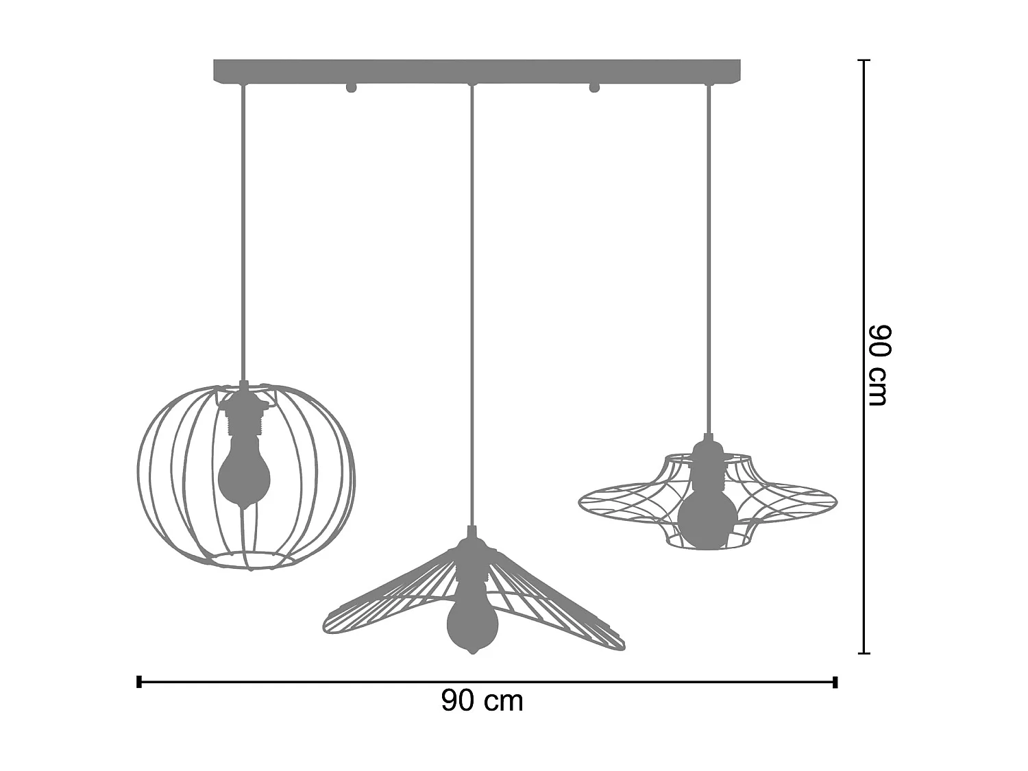 Suspensão TOSEL  ASOLO,LADY,UFO metal bar preto D90 x  H90  cm