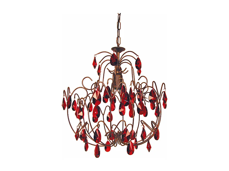 Suspension poire métal marron or pampilles rouge 90 cm..