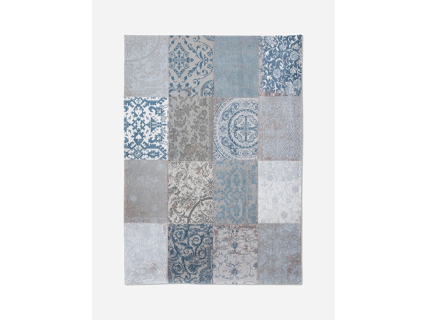 Grand Tapis Patchwork Oriental Bleu Turquoise 200x150 Cm Noué Main Laine