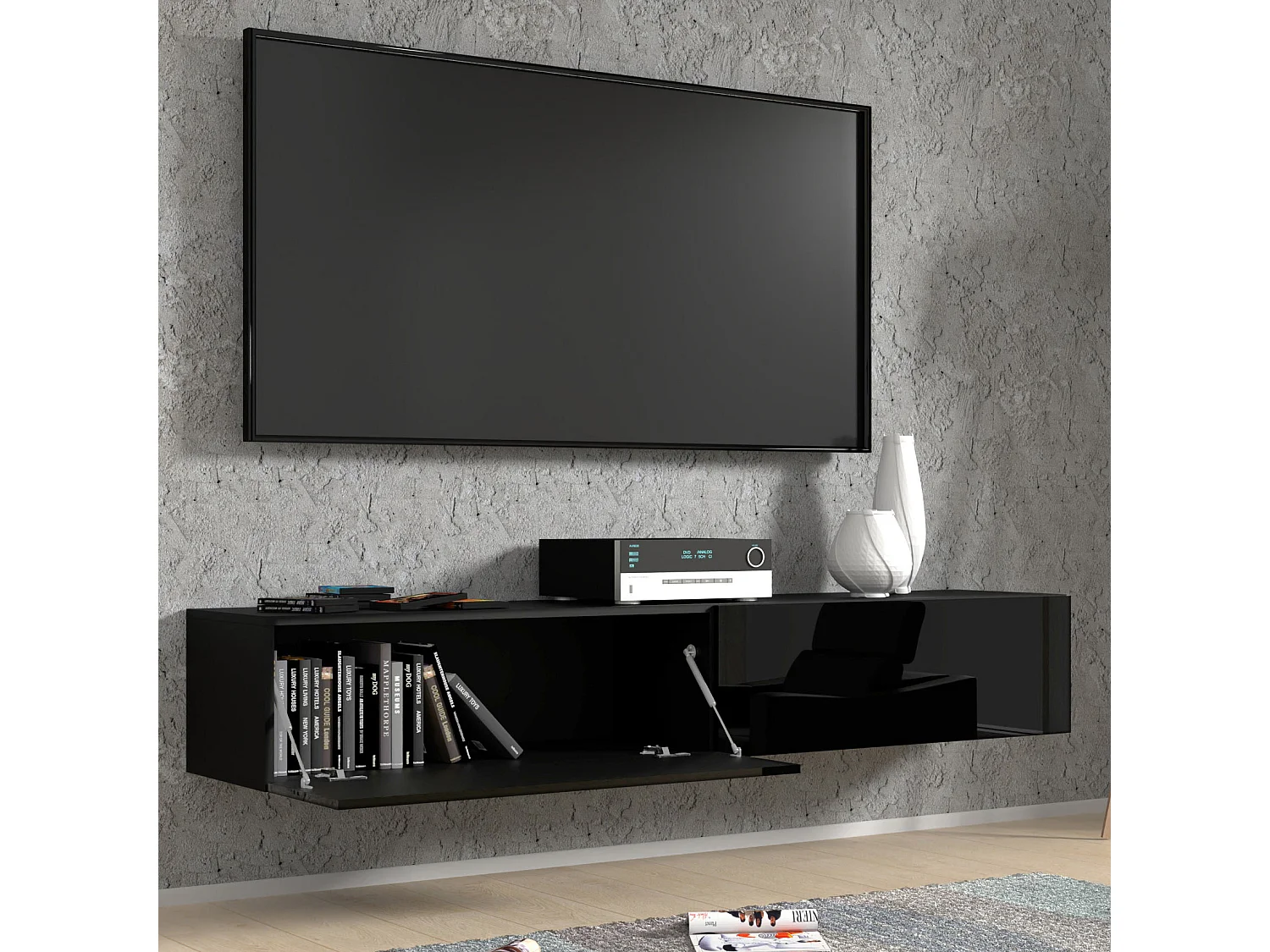 Mobile TV sospeso BINGO 180 cm nero lucido