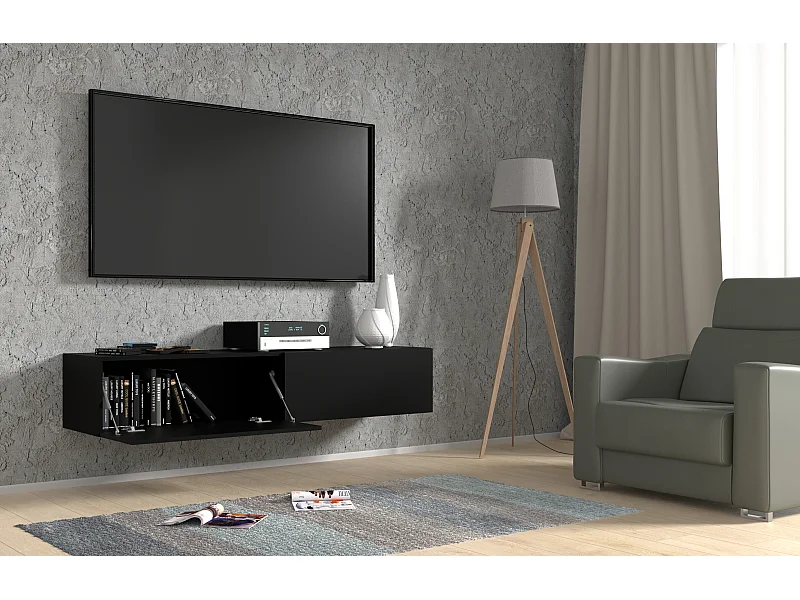 Meuble TV suspendu BINGO 160 cm noir mat