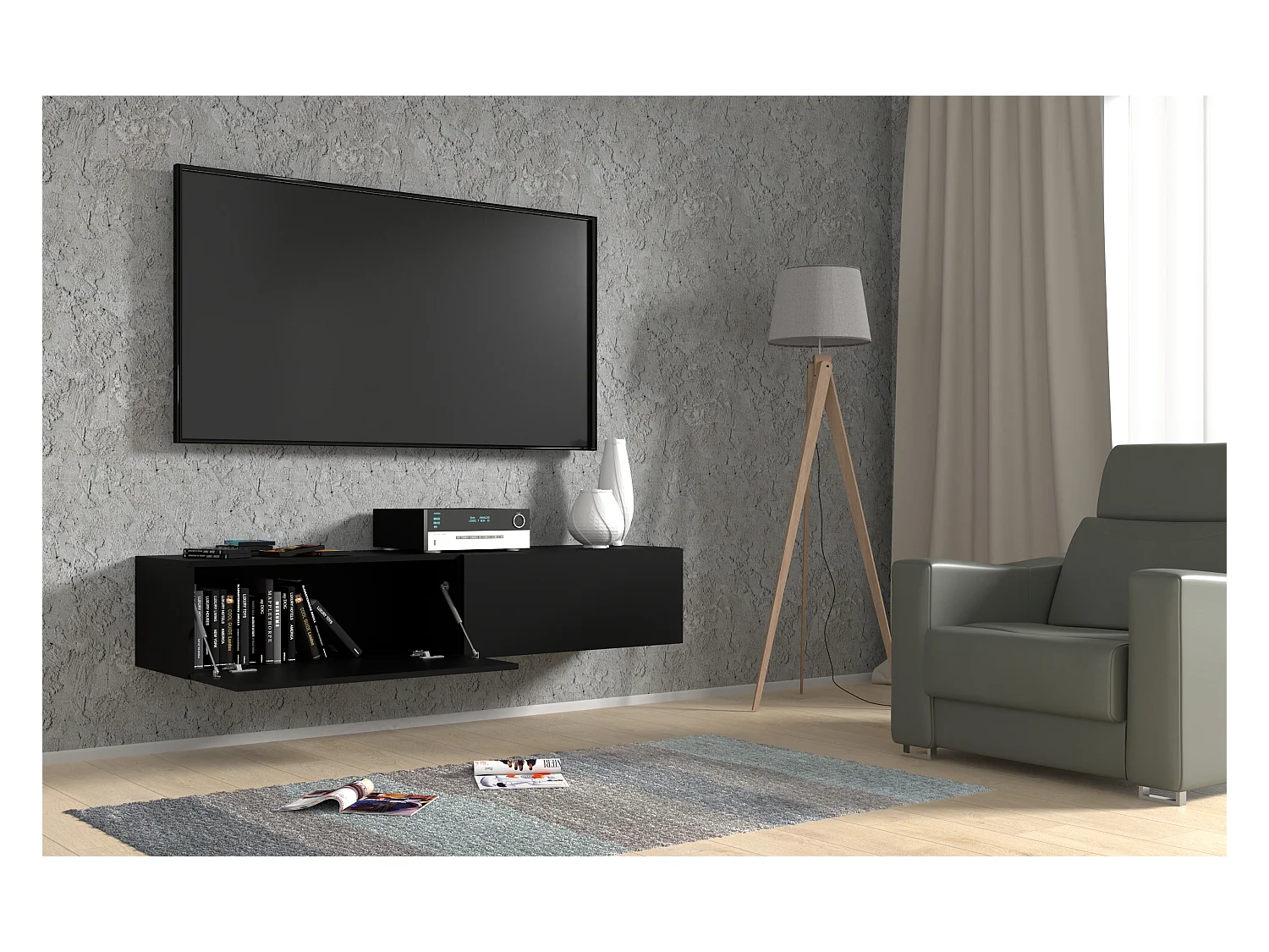 Meuble TV suspendu BINGO 160 cm noir mat