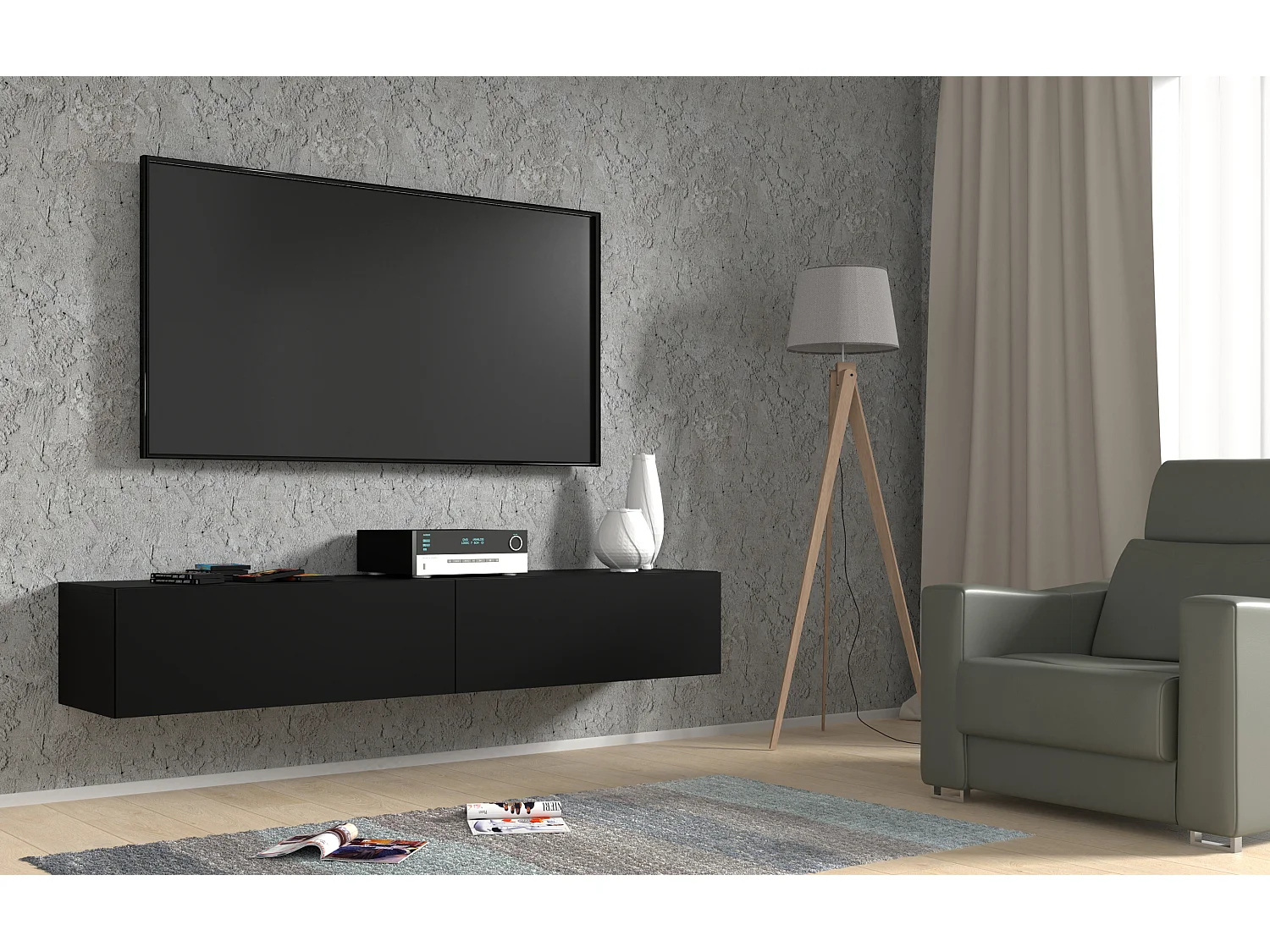 Mueble TV suspendido BINGO 180 cm negro mate