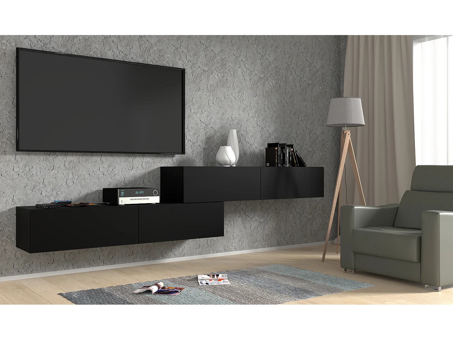 Mueble TV suspendido BINGO 180 cm negro mate