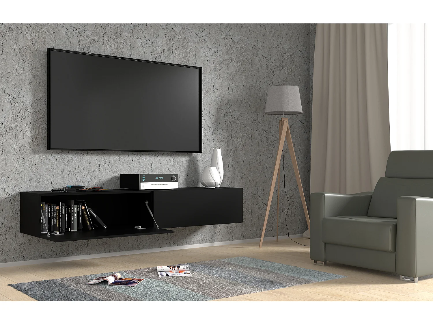 Hängender TV-Schrank BINGO 180 cm Schwarz Matt