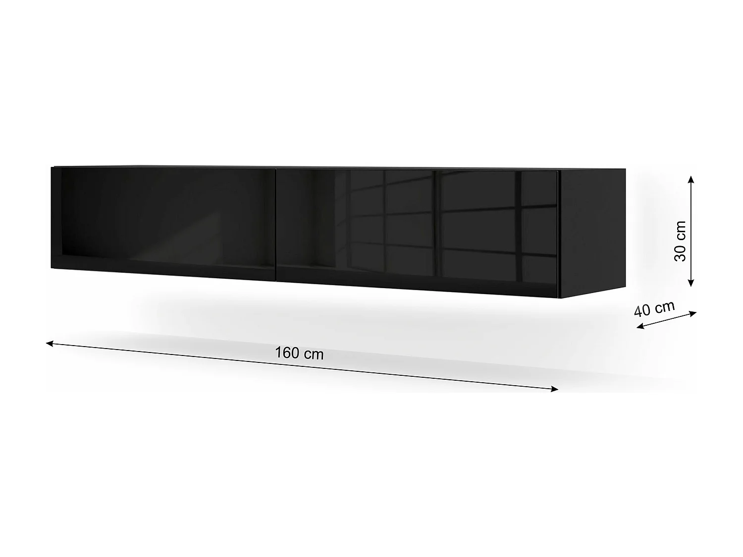 Meuble TV suspendu BINGO 160 cm noir brillant