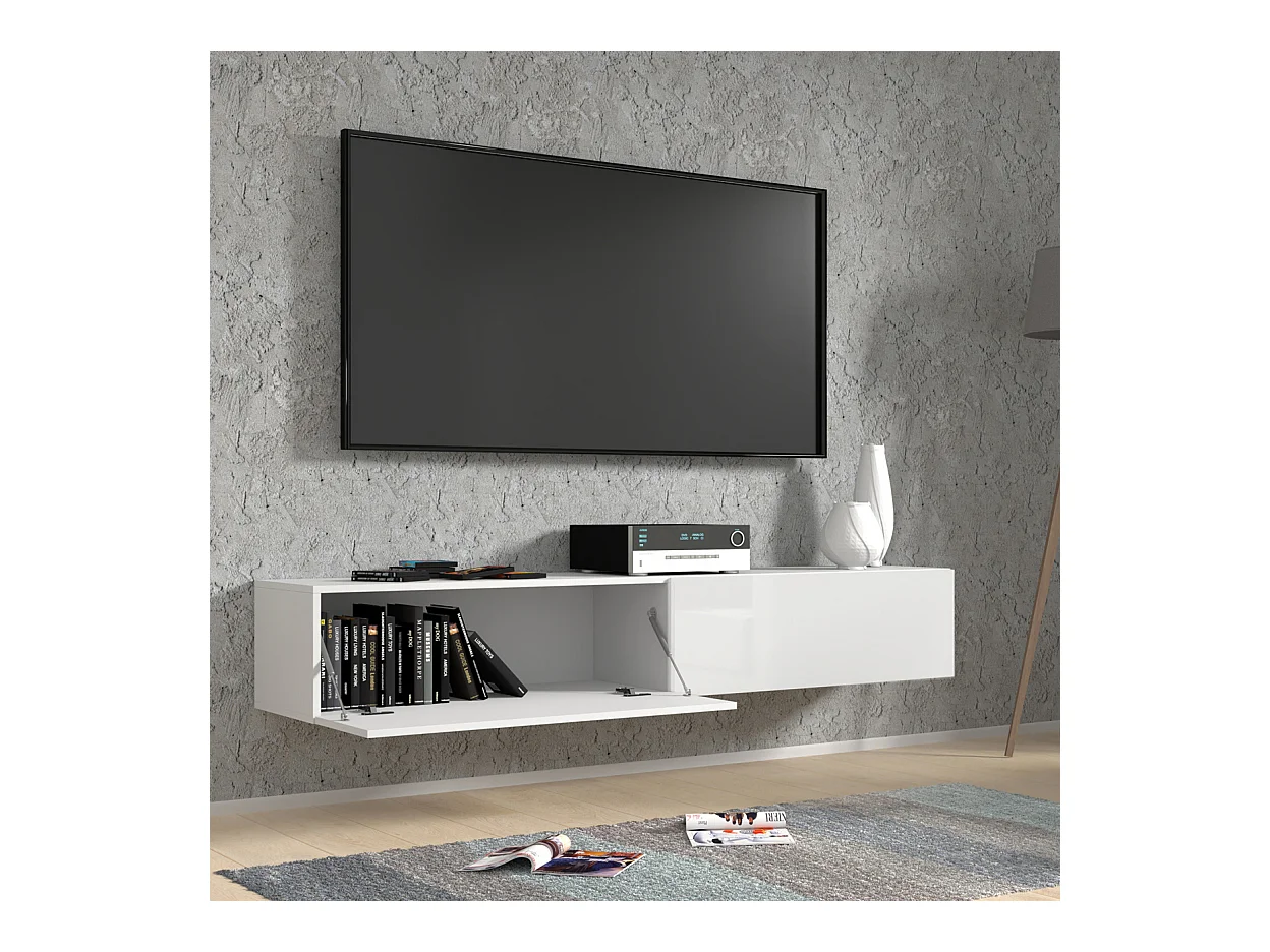 Meuble TV suspendu BINGO 180 cm blanc brillant