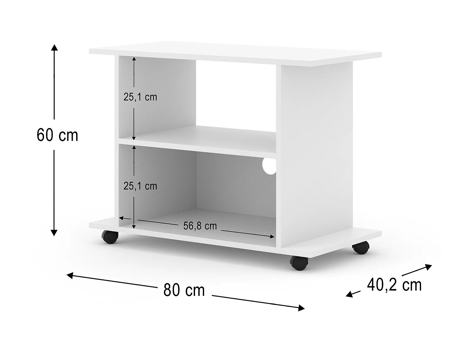 Mueble de TV YOGI de 80 cm con ruedas en blanco mate