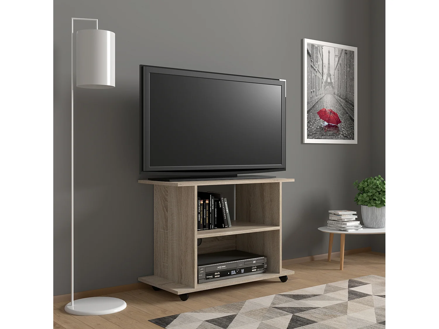 Mueble de TV YOGI de 80 cm con ruedas en roble sonoma