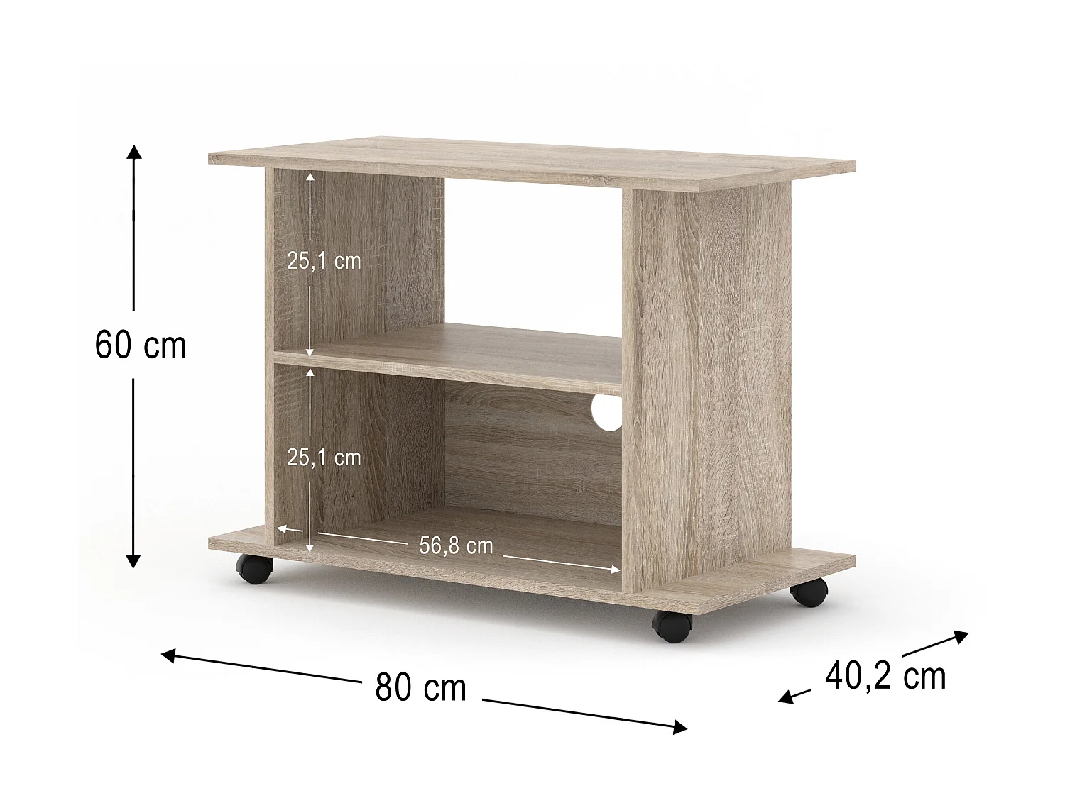 Meuble TV YOGI 80 cm avec roulettes chêne sonoma