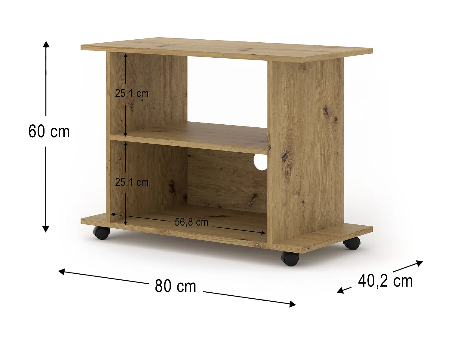 TV-Möbel YOGI 80 cm mit Rollen Artisan Eiche