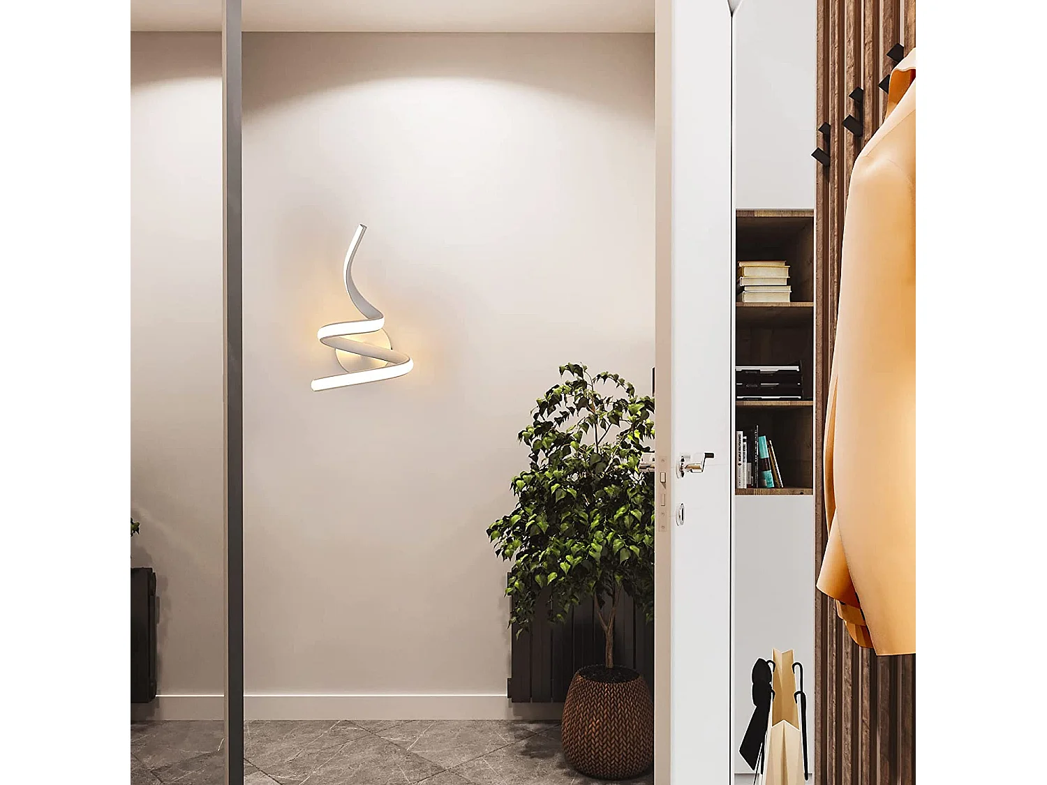 Applique murale moderne spirale LED, blanc, en métal, 18w 1750lm, 3500k , 42 * 24 CM, lumière blanc chaud