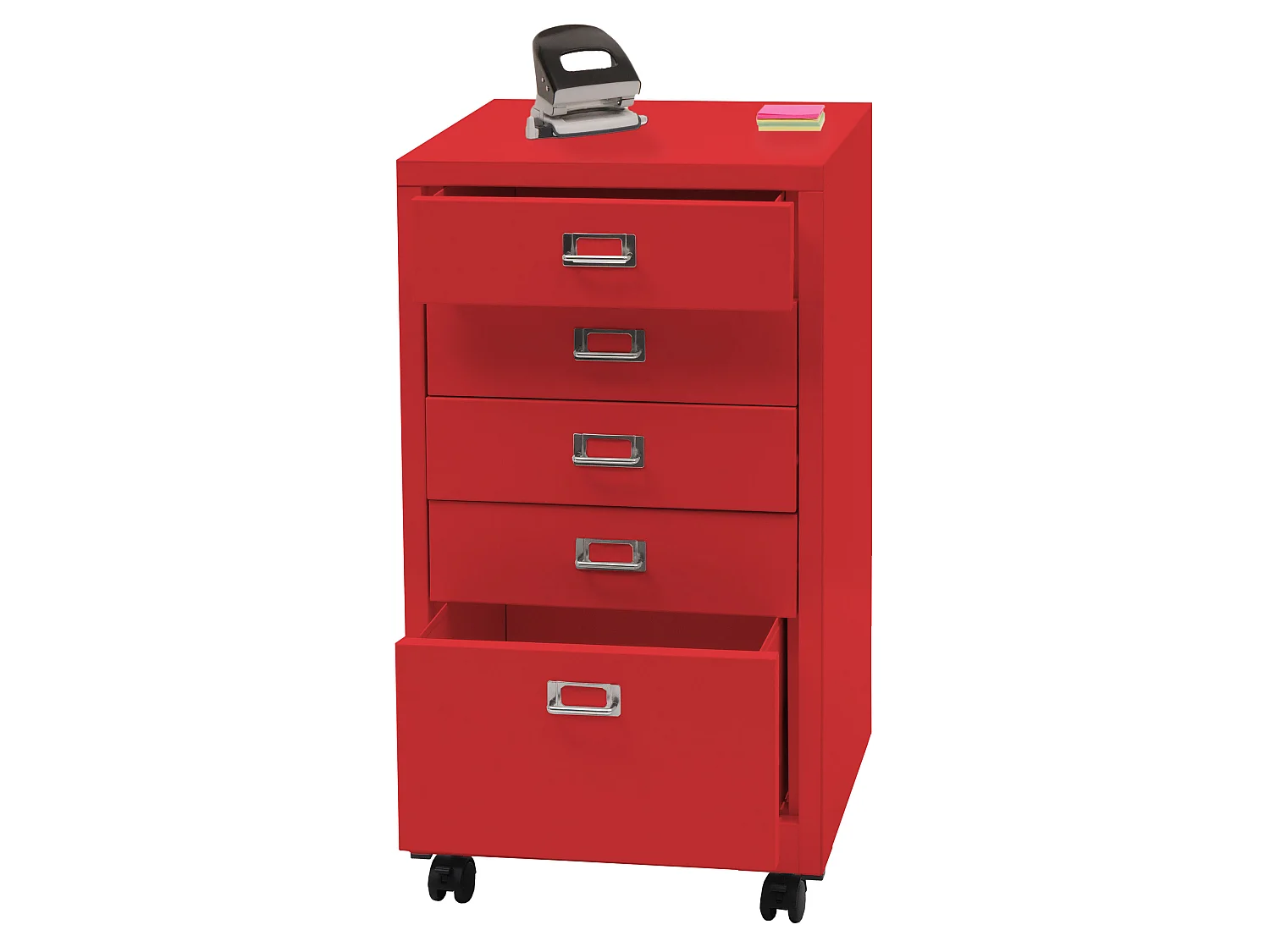 Caisson roulant HWC-L49 - armoire à tiroirs en acier armoire à dossiers - métal 75x40x41cm 5 tiroirs - rouge