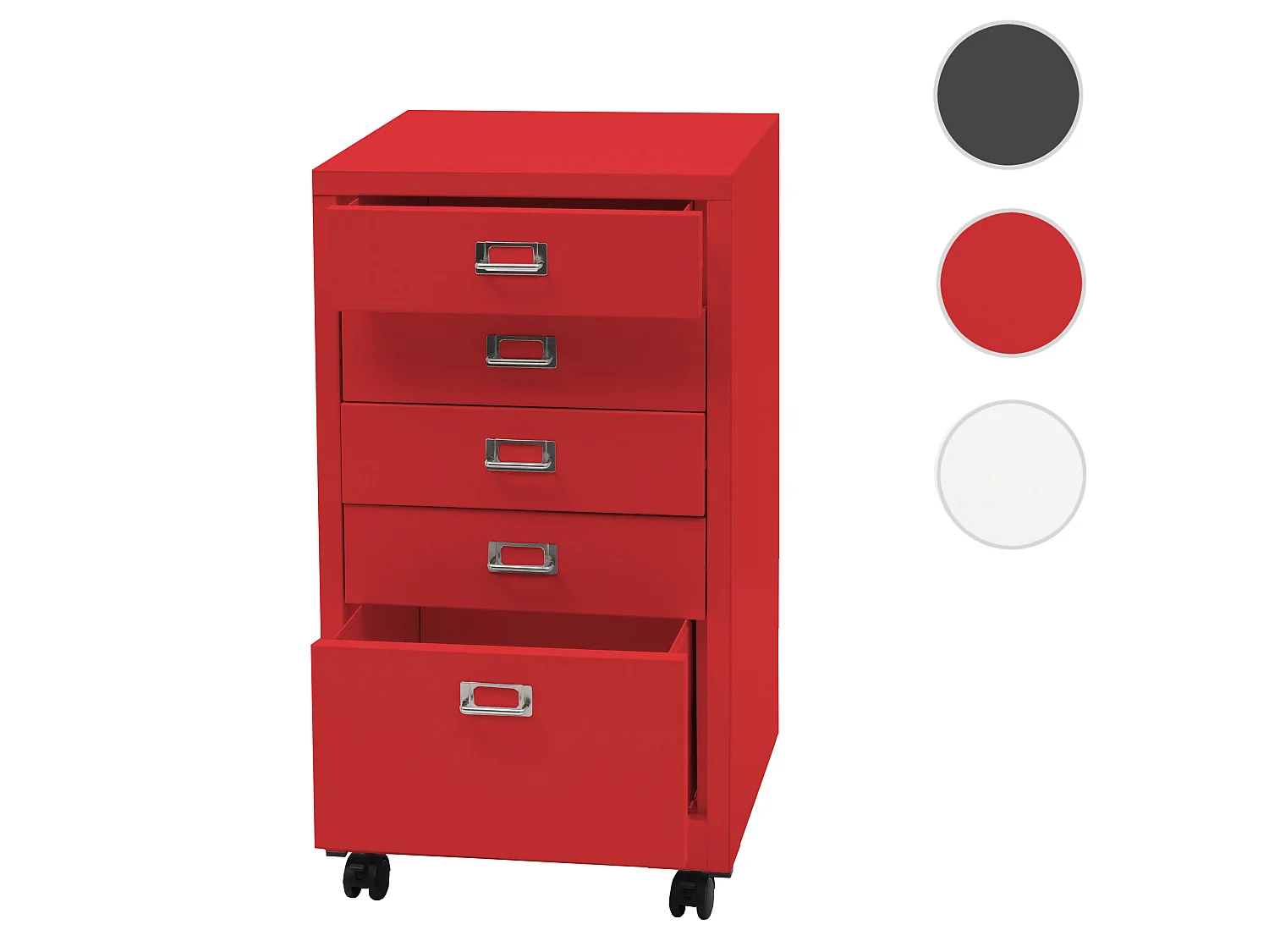 Caisson roulant HWC-L49 - armoire à tiroirs en acier armoire à dossiers - métal 75x40x41cm 5 tiroirs - rouge