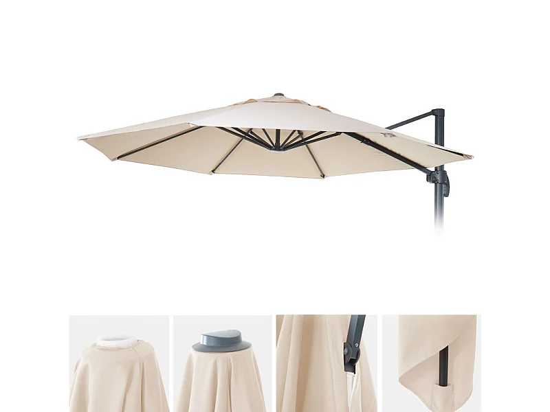 Revêtement de parasol HWC-A96, 8 baleines rondes Ø4m 220g/m² polyester HWC-A96 ~ crème-beige