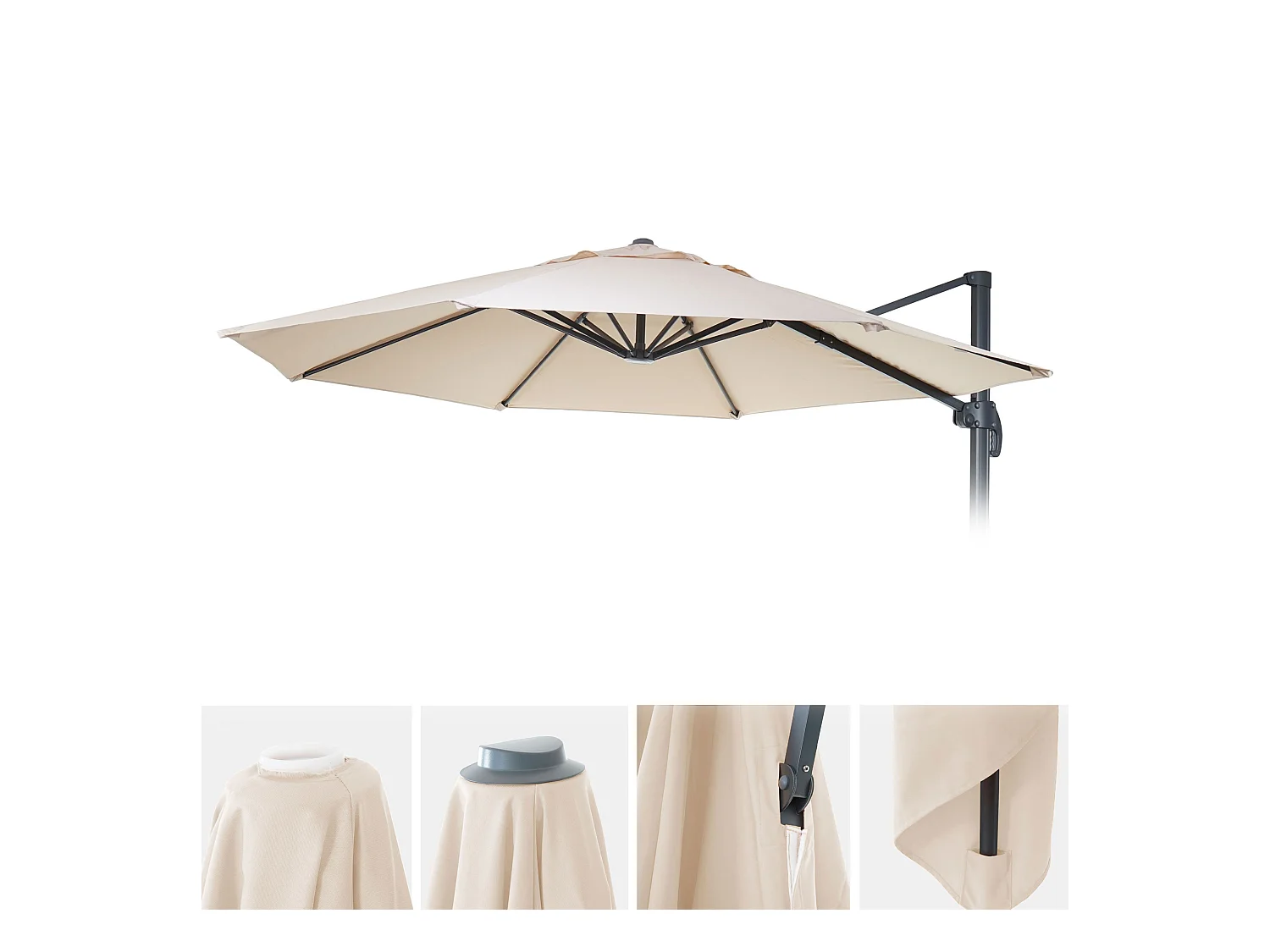 Revêtement de parasol HWC-A96, 8 baleines rondes Ø4m 220g/m² polyester HWC-A96 ~ crème-beige