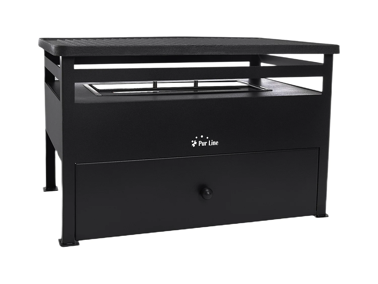 Barbacoa de etanol 1.5L acero rojo y plancha rectangular de hierro