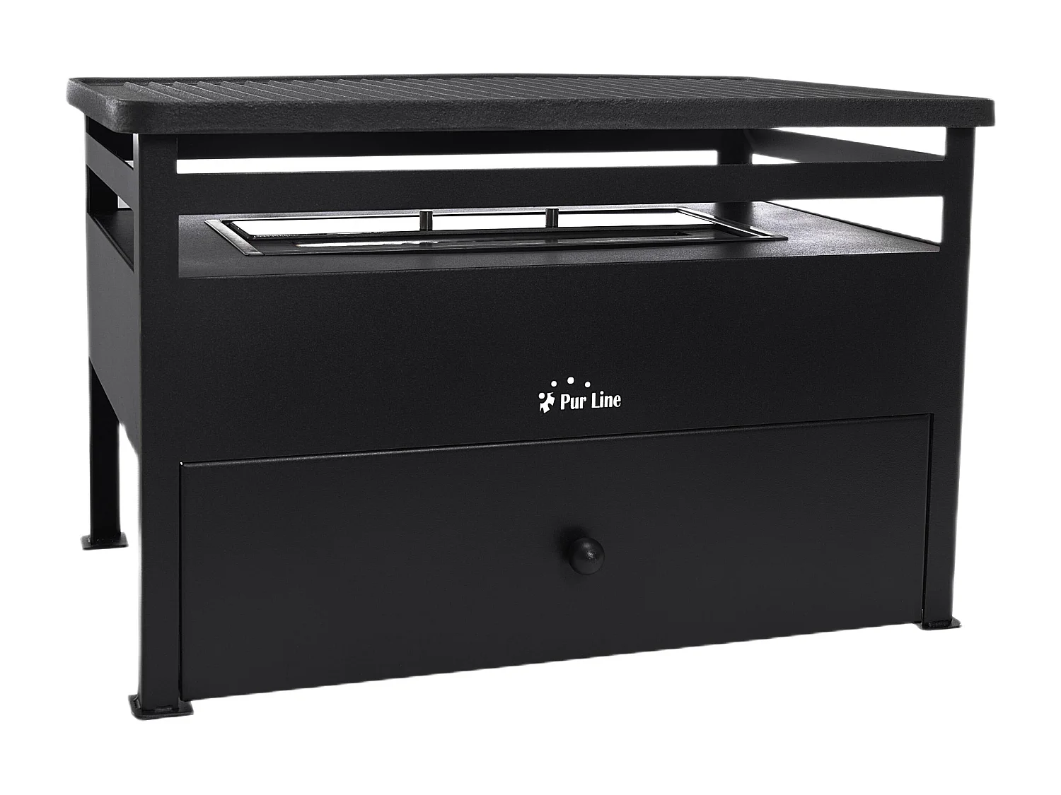 Barbecue a biocombustibile serbatoio 1,5L senza fumo in acciaio rosso e piastra rettangolare in ghisa