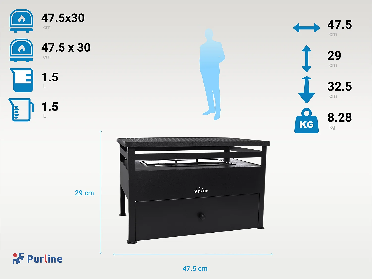 Barbecue a biocombustibile serbatoio 1,5L senza fumo in acciaio rosso e piastra rettangolare in ghisa