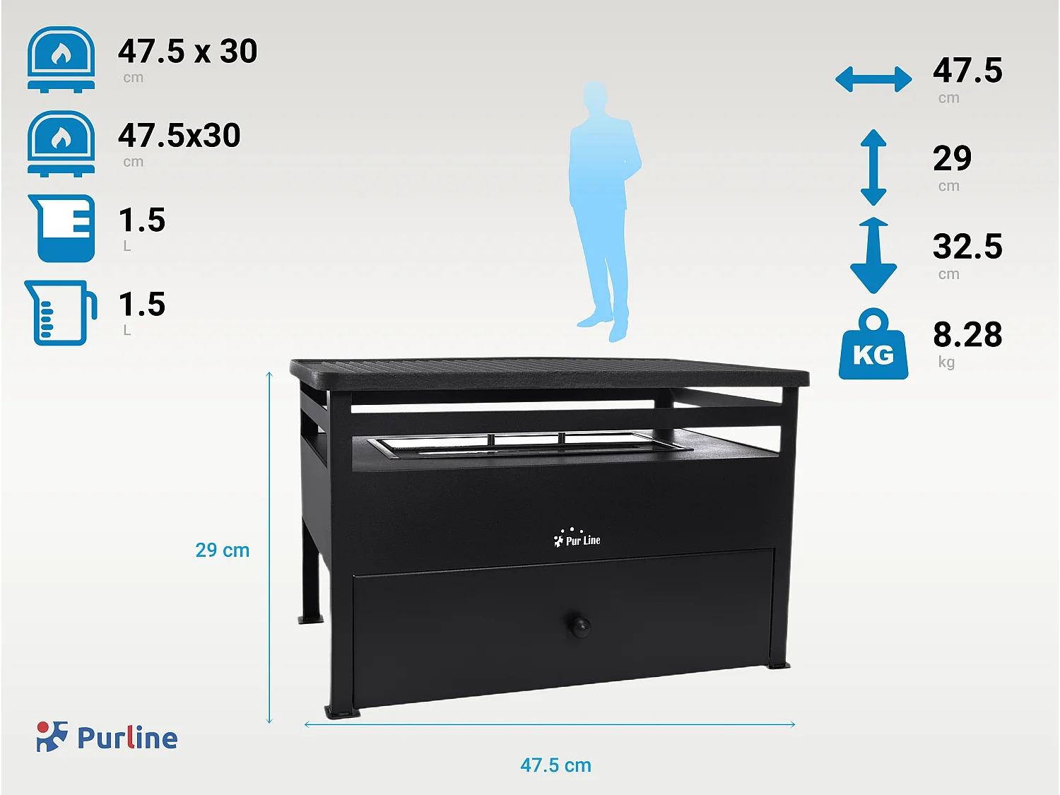 Barbecue à l'éthanol 1.5L en acier noir