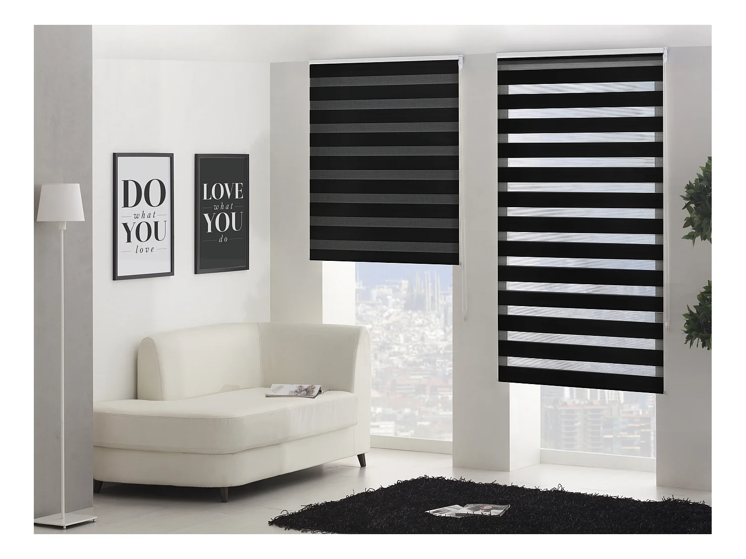 Cortina de rolo bicolor noite e dia com tricô duplo e corrente manual