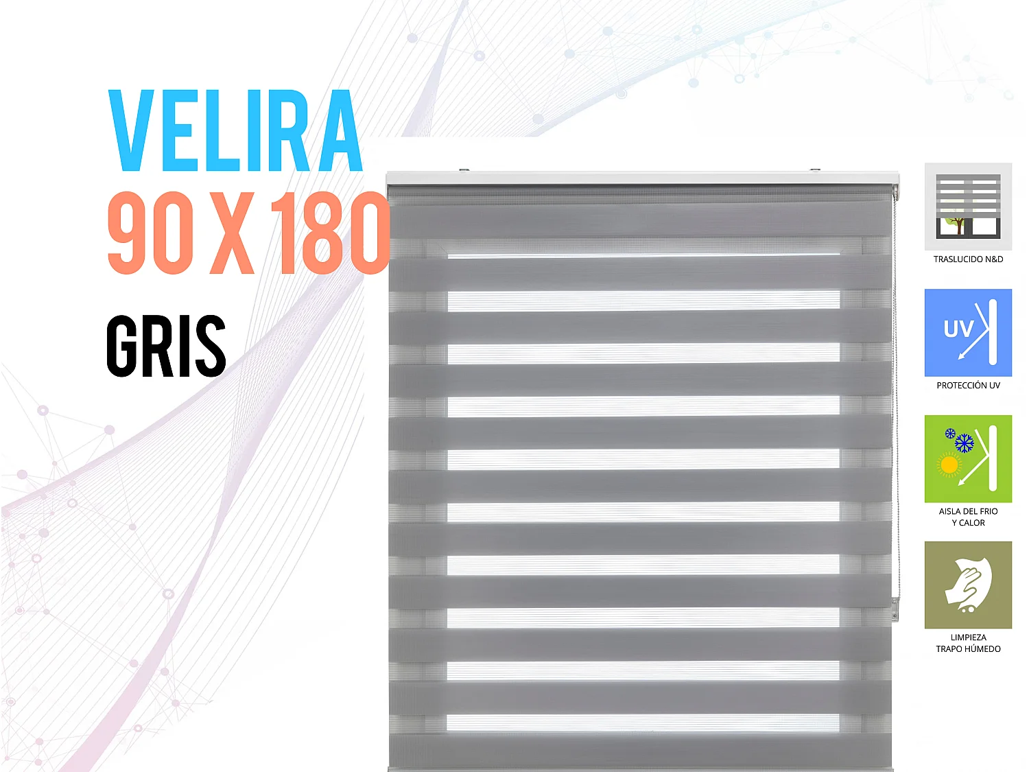 Cortina de rolo bicolor noite e dia com tricô duplo e corrente manual