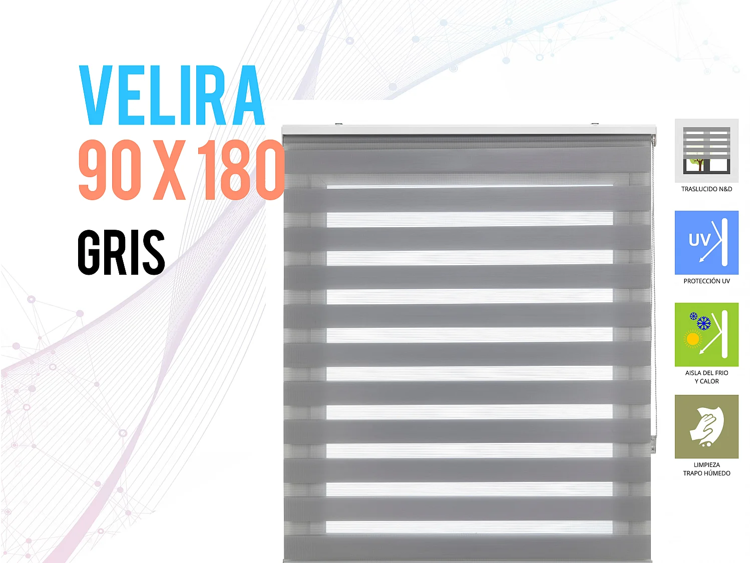 Cortina de rolo bicolor noite e dia com tricô duplo e corrente manual