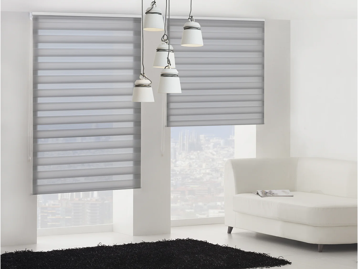 Cortina de rolo bicolor noite e dia com tricô duplo e corrente manual