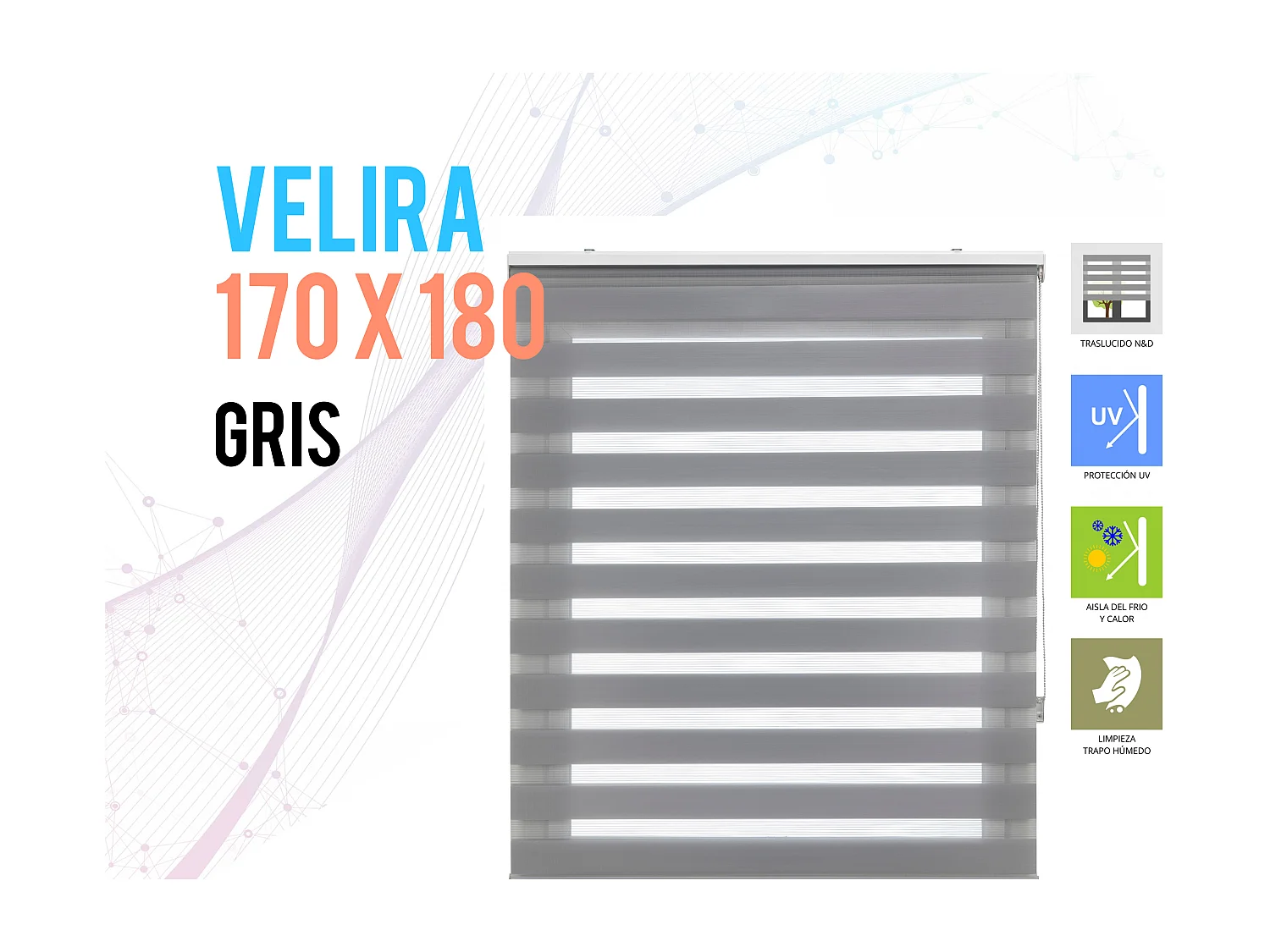 Tweekleurig dag- en nachtrolgordijn met dubbele weving en handketting