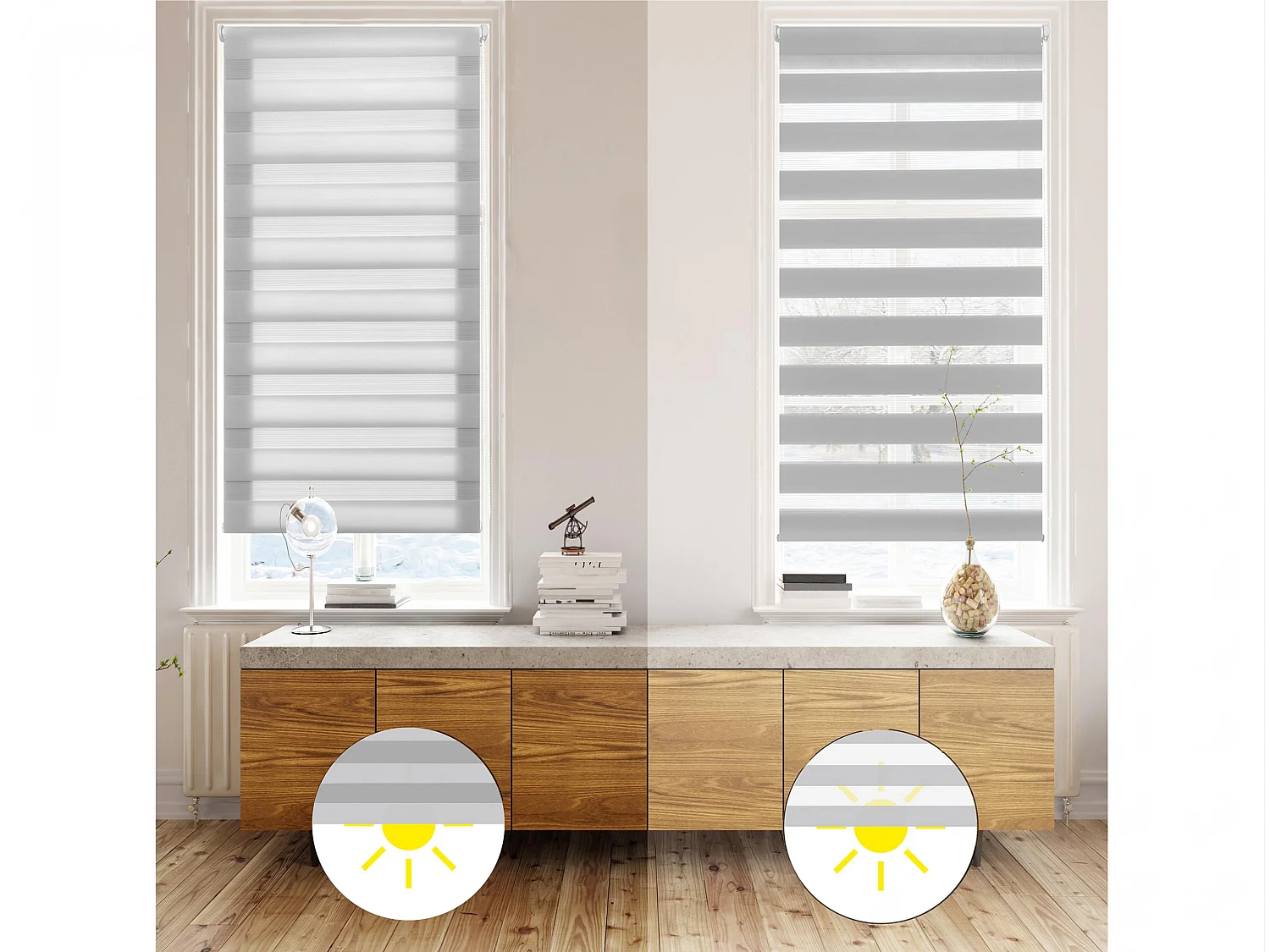 Dag- en nachtrolgordijn Eenvoudig te monteren met lijm of clips