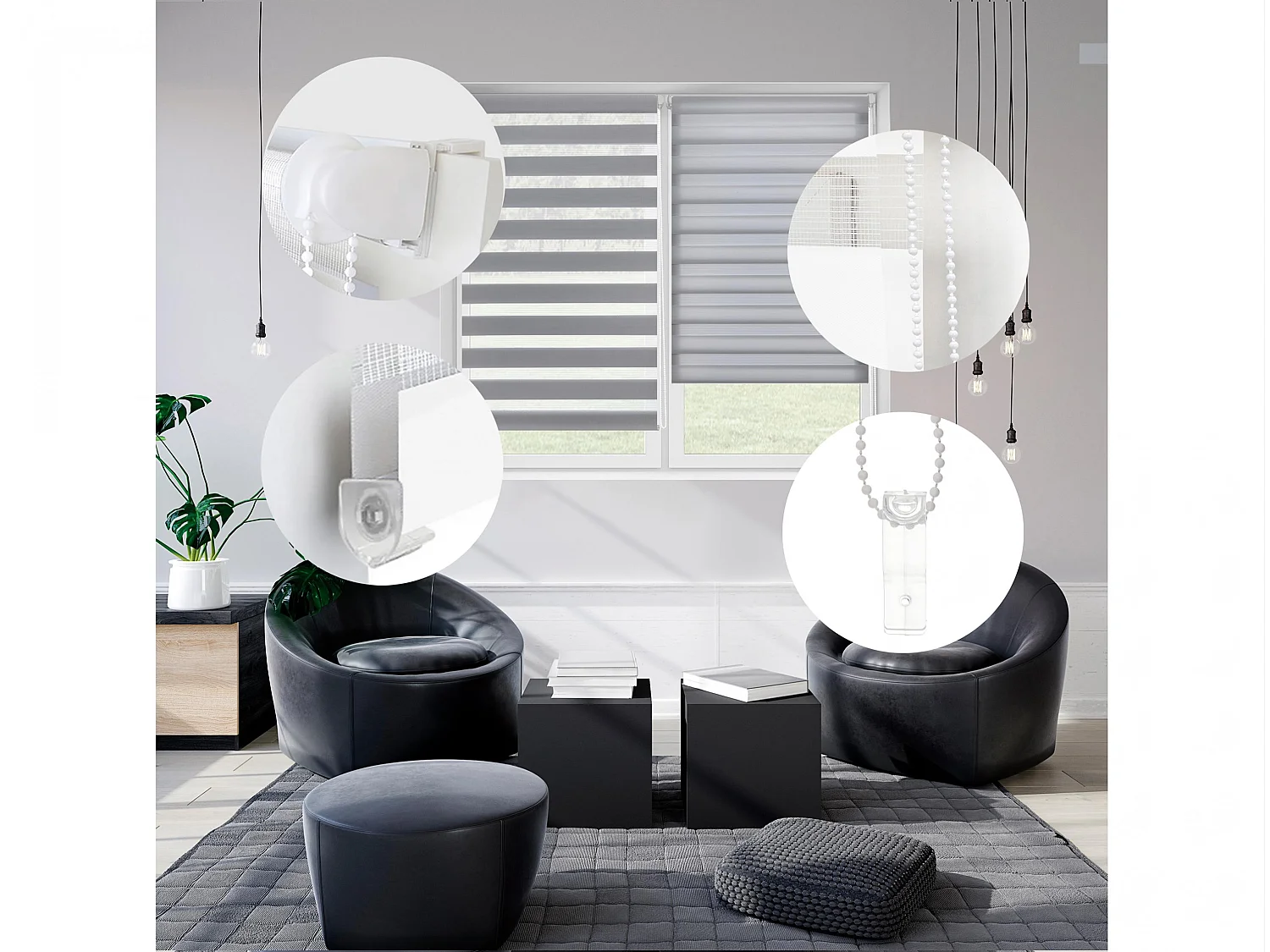 Dag- en nachtrolgordijn Eenvoudig te monteren met lijm of clips