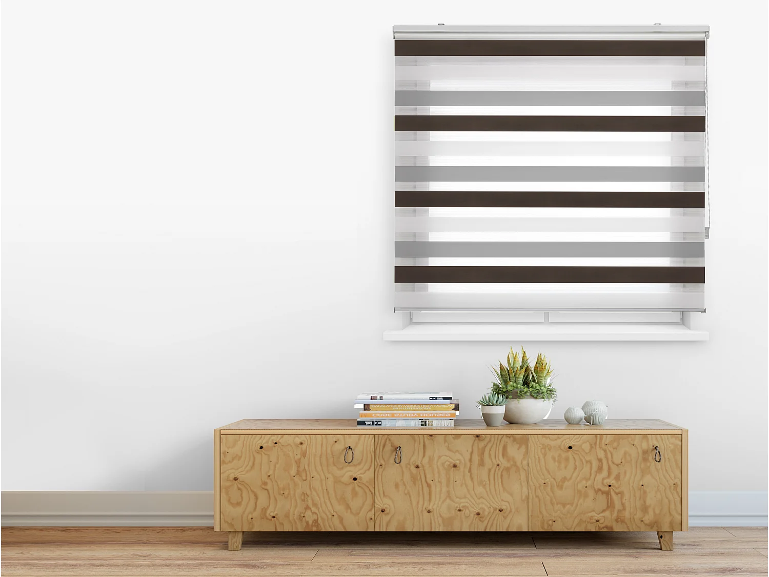 Cortina de rolo tricolor noite e dia com dupla tecelagem e corrente manual